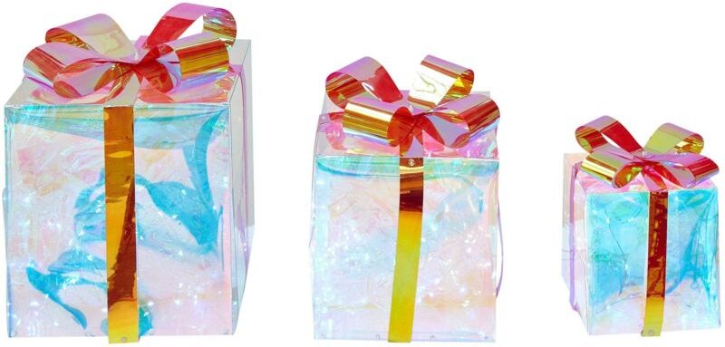 Indoor led Weihnachtsbeleuchtung 3er Set Mehrfarbig Kunststoff Geschenkform mit USB-Anschluss zum Aufstellen für Innen D...