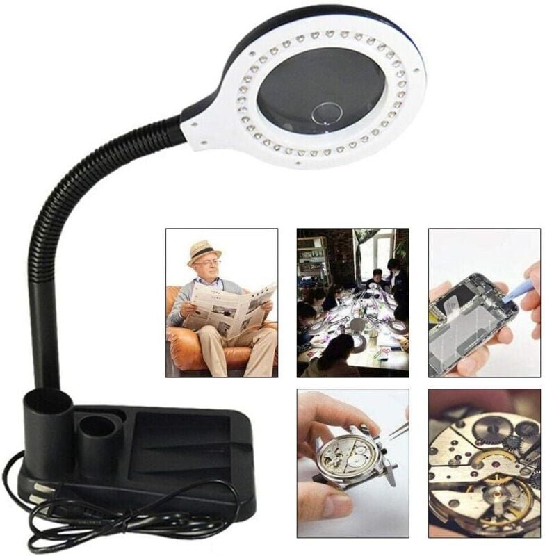 LED Lupenleuchte Lupenlampe, 6W Lupen-Schreibtischlampe Arbeitsplatzlampe Kosmetiklampe, 5 Fache 10 Fache Vergrößerung