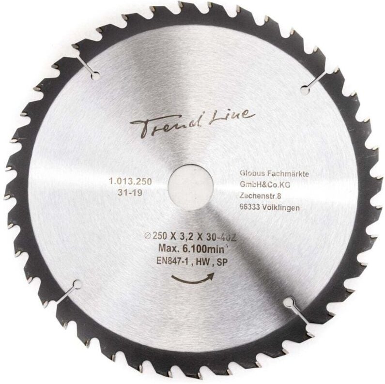 Trendline - HM-Kreissägeblatt 250 mm, Bohrung 30 mm, 40 Zähne