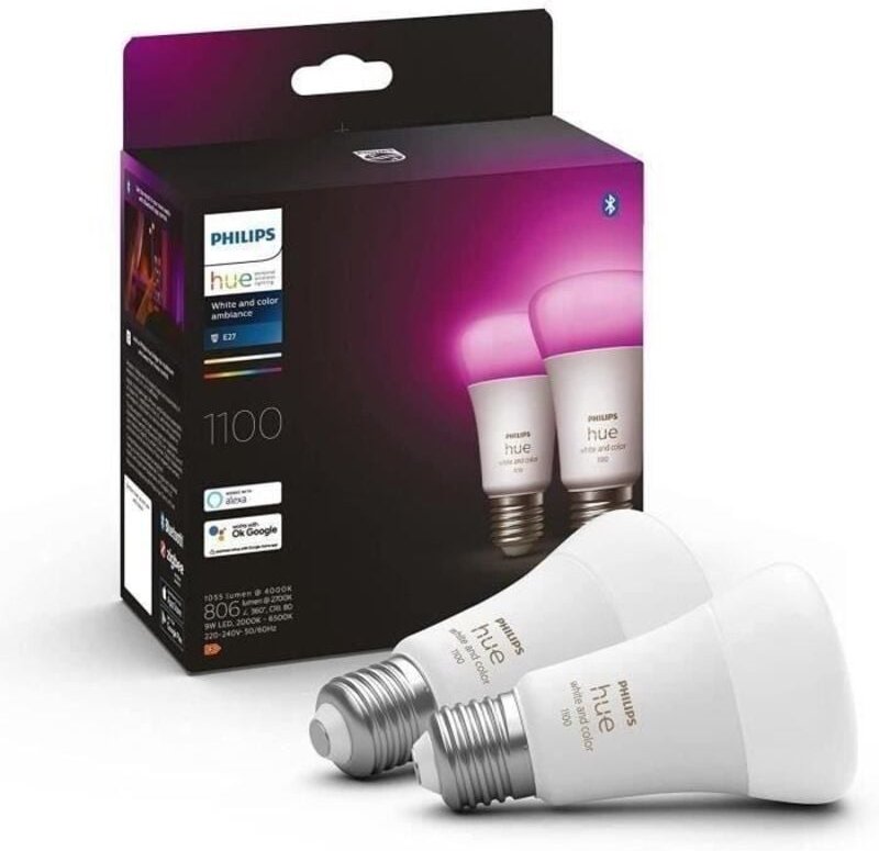 Philips Hue - 2 glÜhbirnen e27 9w a60 weiss und farbe ambiance 929002468802 29131700