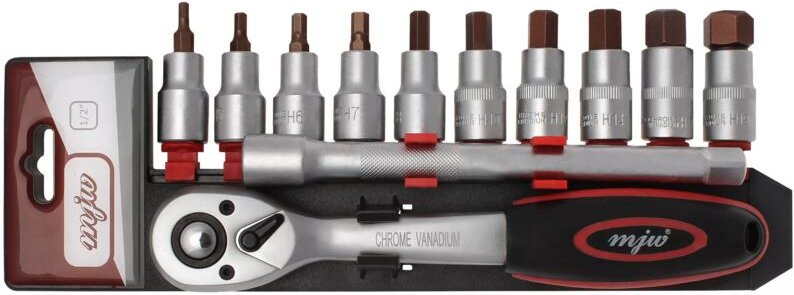 MJW-Satz aus 1/2-Zoll-HEX-Steckschlüsseleinsätzen mit Ratsche und Verlängerung