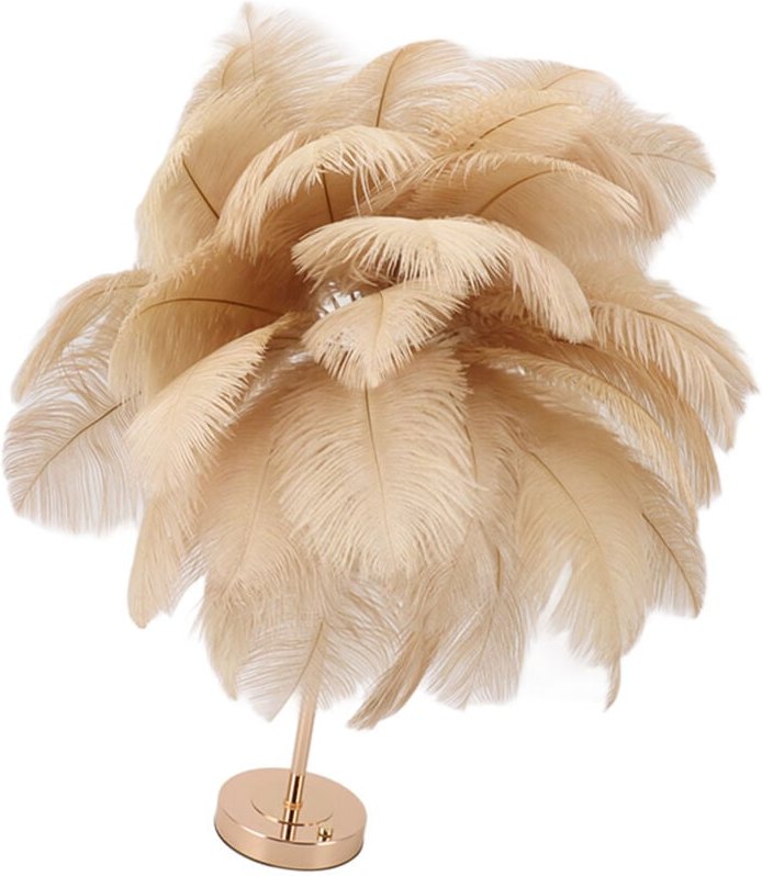 Wiederaufladbare Straußen-Tischlampe, moderne romantische Dekoration, Nachttischlampe für Schlafzimmer (hellbraun)