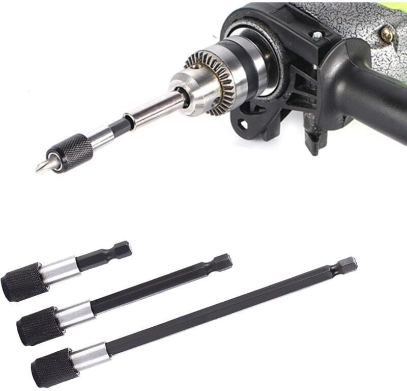YMYNY 3-teilige magnetische Verlängerungsstange, elektrischer Schraubendreher-Bit, 1/4-Zoll-Sechskantbohrer, Schnellspan...