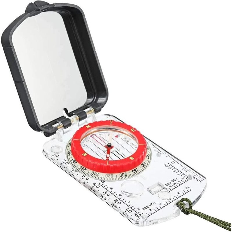 Faltbarer Muschelkompass, Kartenlineal, einstellbarer magnetischer Deklinationswinkel mit Licht, 6,4 x 10,8 x 2,1 cm