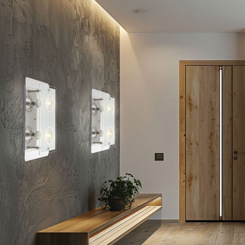 Wandlampe Wandleuchte Wohnzimmerlampe Flurleuchte Schlafzimmerlampe, 2 Flammig, Glasplatte klar Chrom opal, led 5W 400Lm...