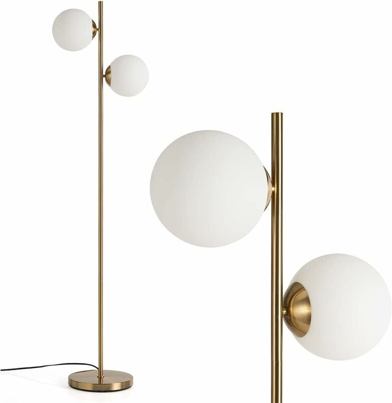 Stehlampe Wohnzimmer, 2-flammige Stehleuchte mit 2 LED-Glühbirnen & Fußschalter, Standleuchte mit Metallrahmen, für Wohn...