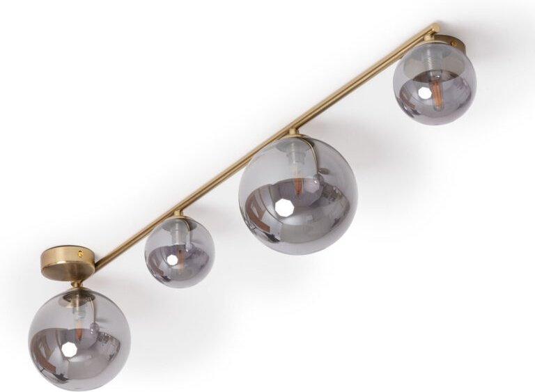 Efectoled - Deckenleuchte aus Metall und Glas Moonlight Brass 4 Spots Rauchgrau