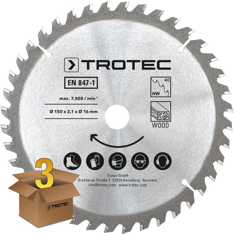 Holzkreissägeblätter-Set ø 150 mm (40 Zähne), 3-teilig - Trotec