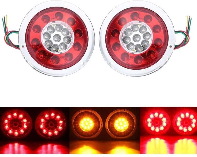 Thumbnail - 2er-Pack runde Rückleuchten mit 19 LEDs, bernsteinfarben, rot, für LKW-Anhänger, LKW-Rückleuchten, Blinker, 10–30 v, Sil...