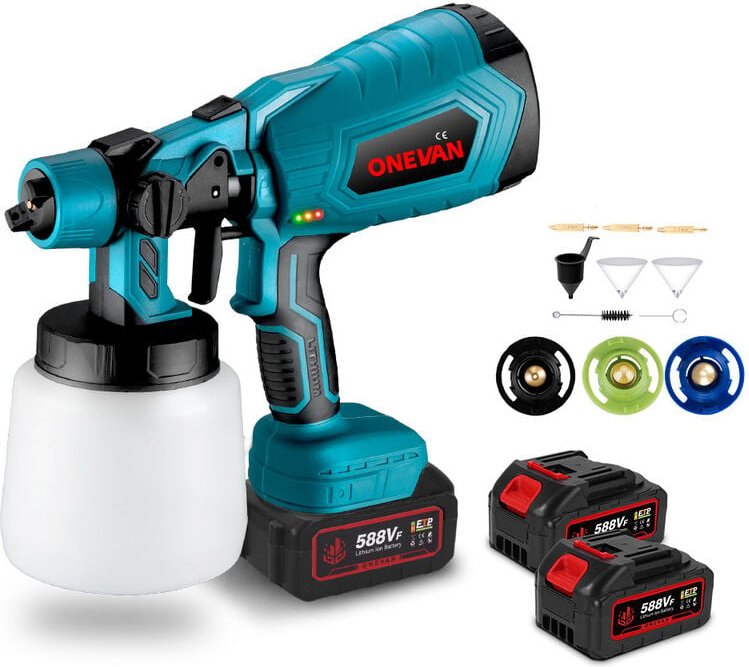 Onevan - 1000ML Elektrische Spritzpistole Akku-Farbspritzgerät Wiederaufladbare Auto Möbel Stahl Power Tools mit 2 Batte...