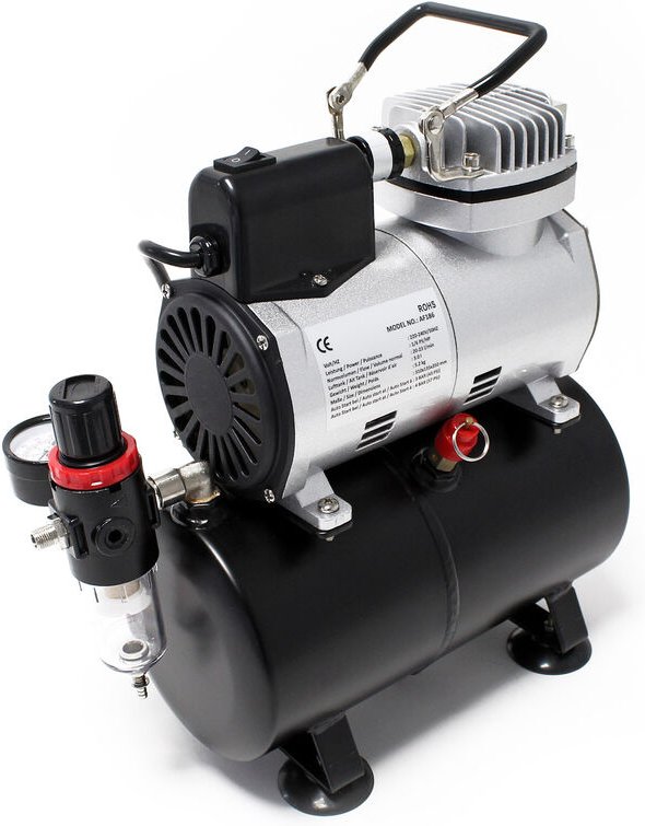 Wiltec - Airbrush Kompressor AF186 mit Lufttank, 2 Zylinder Kolben, max. 4 bar Druck und Start-Stop Automatik, für Model...