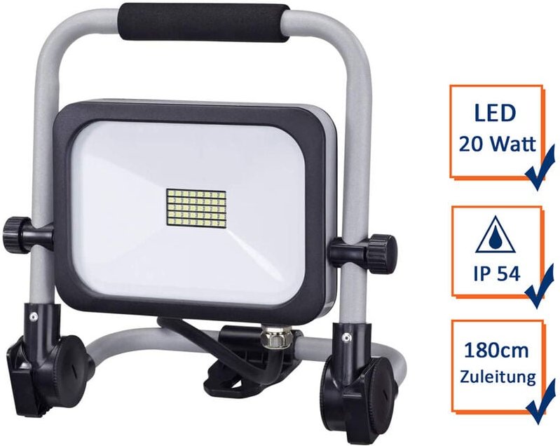 REV - led Baustrahler klappbar Bright Fluter 1,80m Kabel IP54, 20 Watt