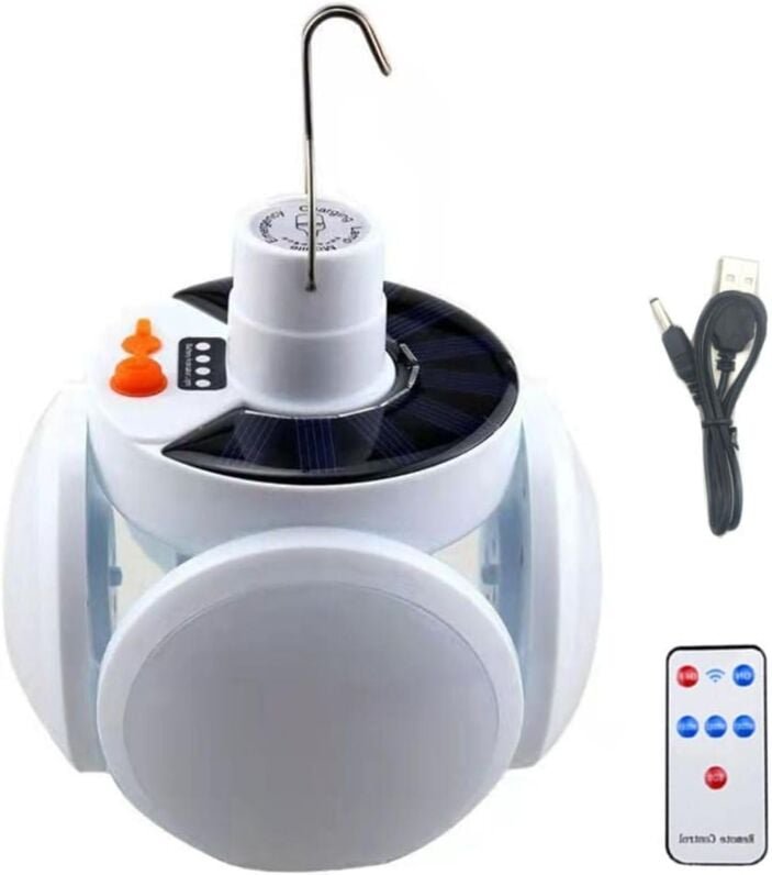 Thumbnail - Tragbare USB-wiederaufladbare Solar-Campinglaterne mit Haken zum Aufhängen, zusammenklappbare LED-Lampen für Zuhause, Bü...