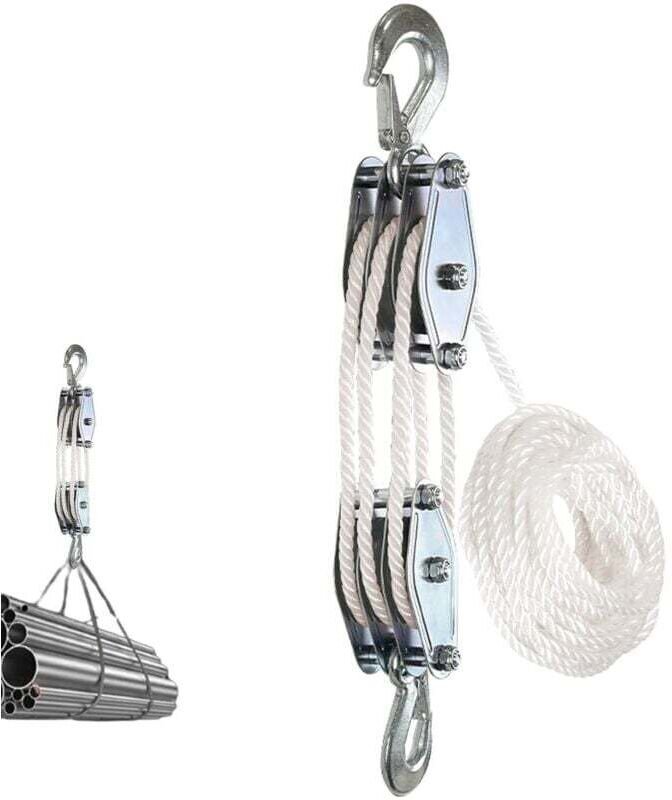 Vtizikl Palan à Corde Robuste, résistance à la Rupture de 15 m, Bloc de Charge de Travail de 500 kg et système de poulie...