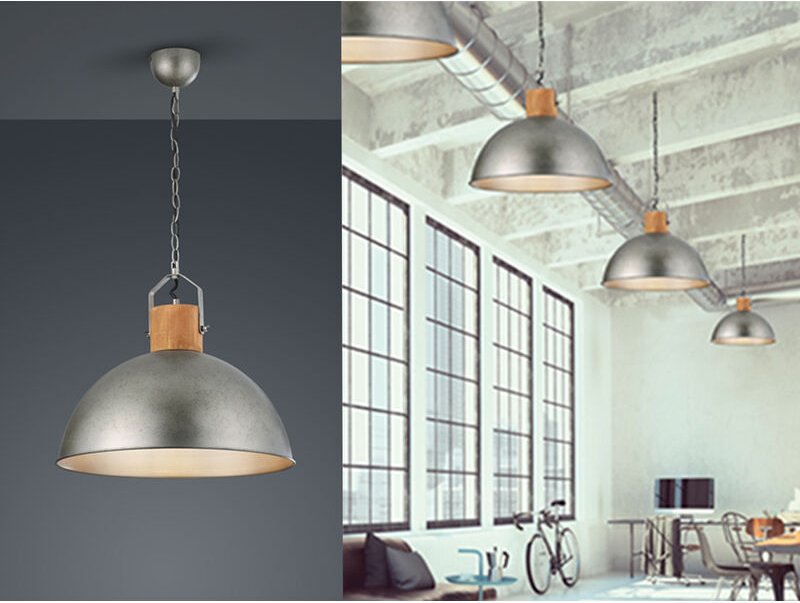 Led Pendelleuchte mit Metall Lampenschirm und Holzelement, ø 45cm