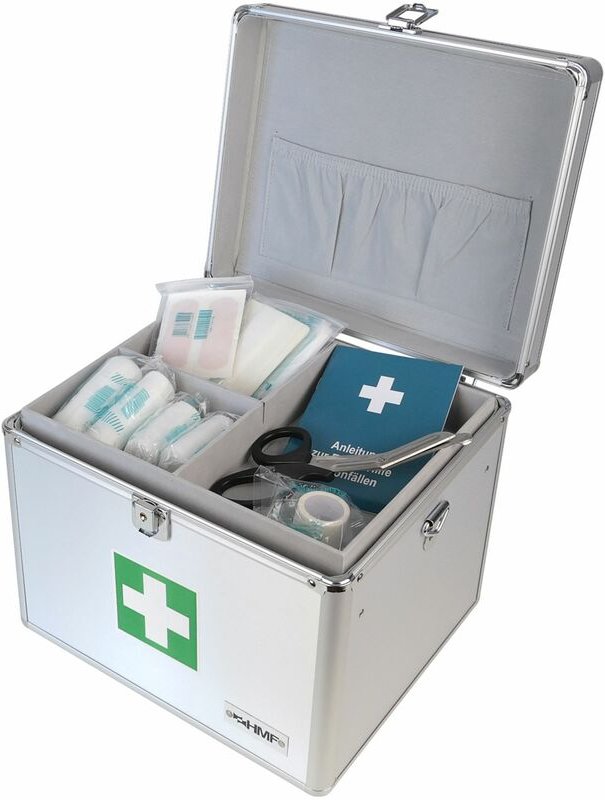 HMF - 14702-09 Medizinkoffer, Erste Hilfe Koffer, Aluminium, 30 x 25 x 25 cm, Silber