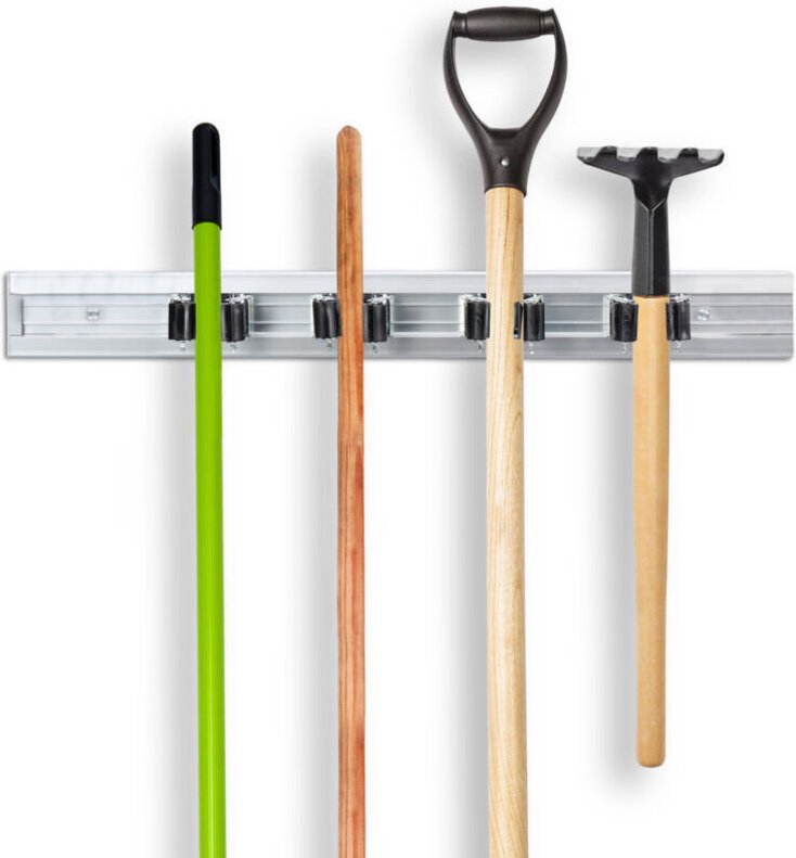 Wandmontierter Werkzeughalter aus Metall (Aluminium und Stahl), 3er-Set, Aufbewahrungsgestell für Gartengeräte, silber