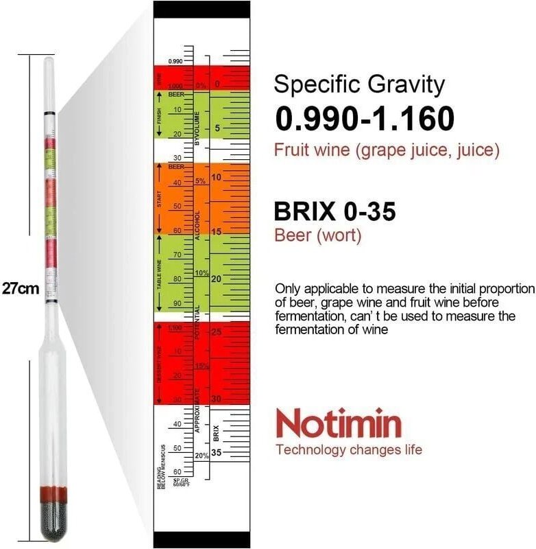 Ontway - Brix-Zucker-Hydrometer (Dichtemessung, Brix-Zuckertester, vorhergesagter Alkoholgehalt) für Bier, Wein und Fruc...