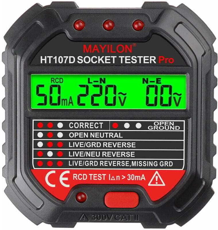 Tester per presa di corrente, tester per cavo di terra, fase presa (normativa UE HT107D)