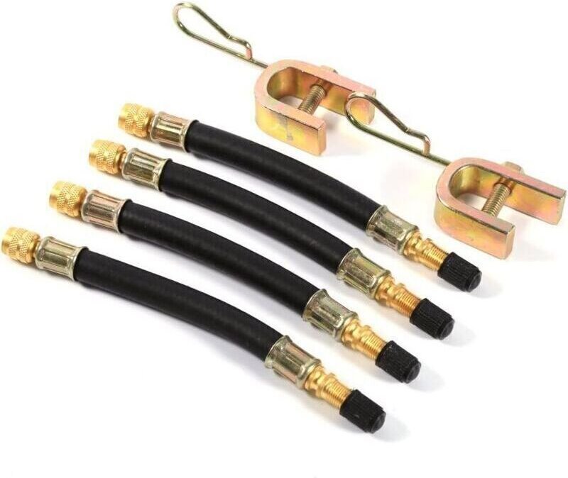 4-teiliges Reifenventil-Verlängerungsset und 2 Klemmen, Länge 15 cm, Reifenventil-Verlängerung, Reifenventil-Adapter, Lu...