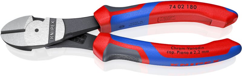 KNIPEX 74 02 180 Kraft-Seitenschneider mit Comfort-Griffen schwarz atramentiert 180 mm