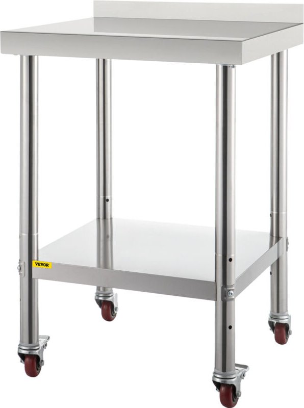VEVOR Edelstahl-Vorbereitungstisch, 24 x 24 x 35 Zoll, 440 Pfund Tragkraft, robuster Metallarbeitstisch mit verstellbare...