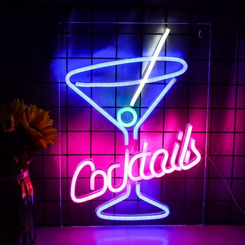 Cocktails Neon-Schilder Pink Blau LED Neonlichter Cocktailglas Buchstabe Neon USB Leuchtschild für Wanddekoration