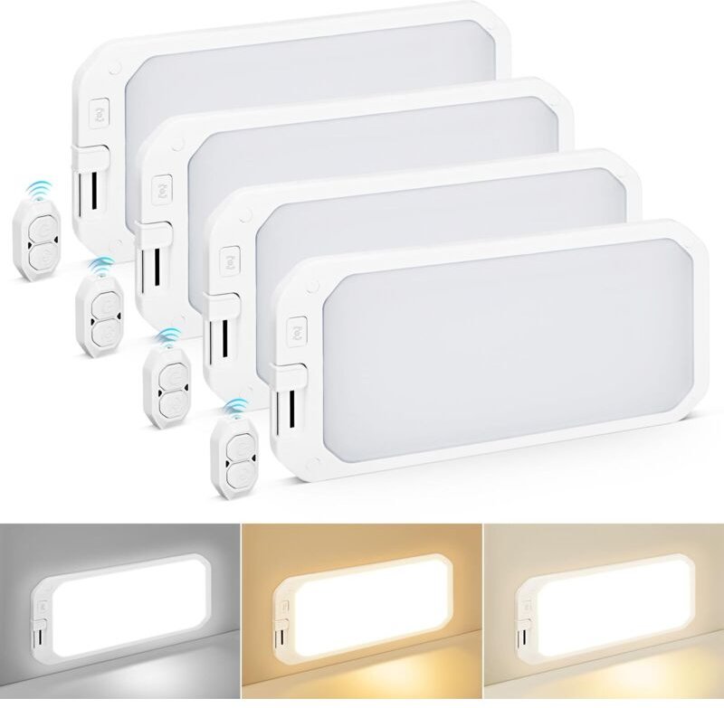 Set mit 4 Innenleuchten für Wohnmobile, 1200 lm, 12 V LED-Lampen, 3 Farben mit Fernbedienung, dimmbare Innenbeleuchtung ...