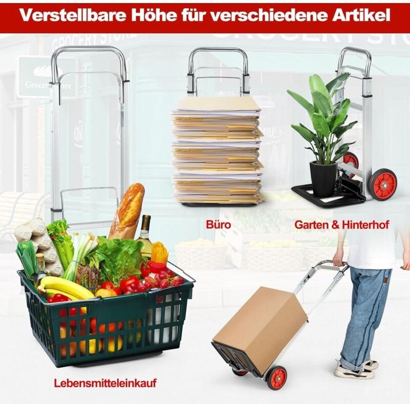 COSTWAY Sackkarre klappbar, Transportkarre mit Teleskopgriff & Faltbarer Ladefläche, belastbar bis 100 kg, Transportwage...