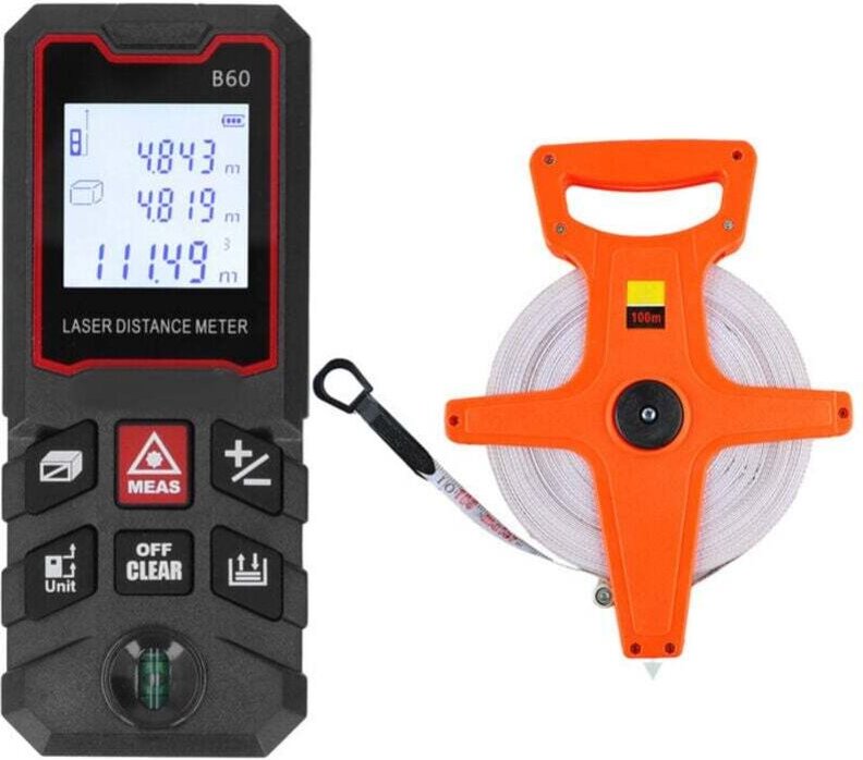 Télémètre Laser Mesure Intelligent 60M avec Niveau et Ruban à Mesurer Pliable 100M