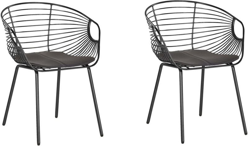 Esszimmerstuhl 2er Set Schwarz Metall mit Armlehnen Griffen Polster Schwarz Kunstleder Glam Industriell Modern für Innen...