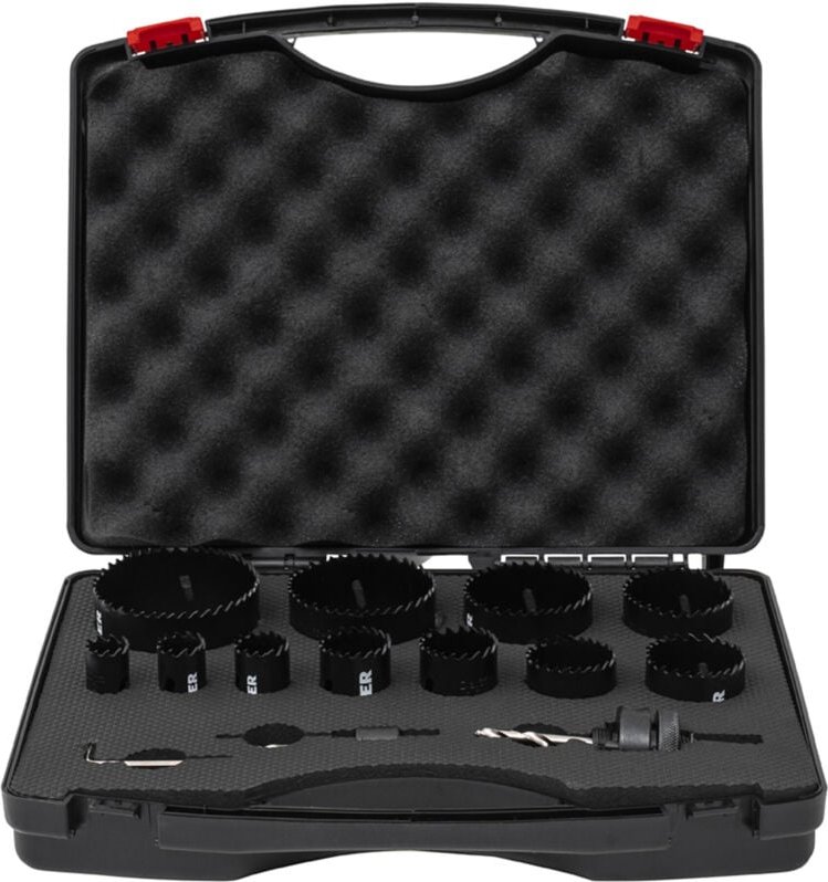 Lochsägen-Set, HSS-Co8 Bimetall, 14-teilig 20, 22, 25, 32, 35, 40, 44, 51, 60, 68 & 76 mm, für Handbohrmaschinen, Lochkr...