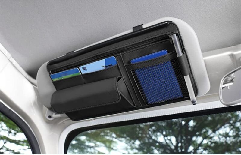 Aufbewahrungstasche aus Leder für die Sonnenblende im Auto, ideal zur Aufbewahrung von Karten, Führerschein, Stiften, Br...