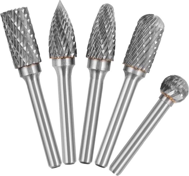 Thumbnail - 5-teiliges 6-mm-Schaft- und 10-mm-Kopf-Wolframkarbid-Doppelschnitt-Frässtift-Set für die Holzbearbeitung, Gravur, Schlei...