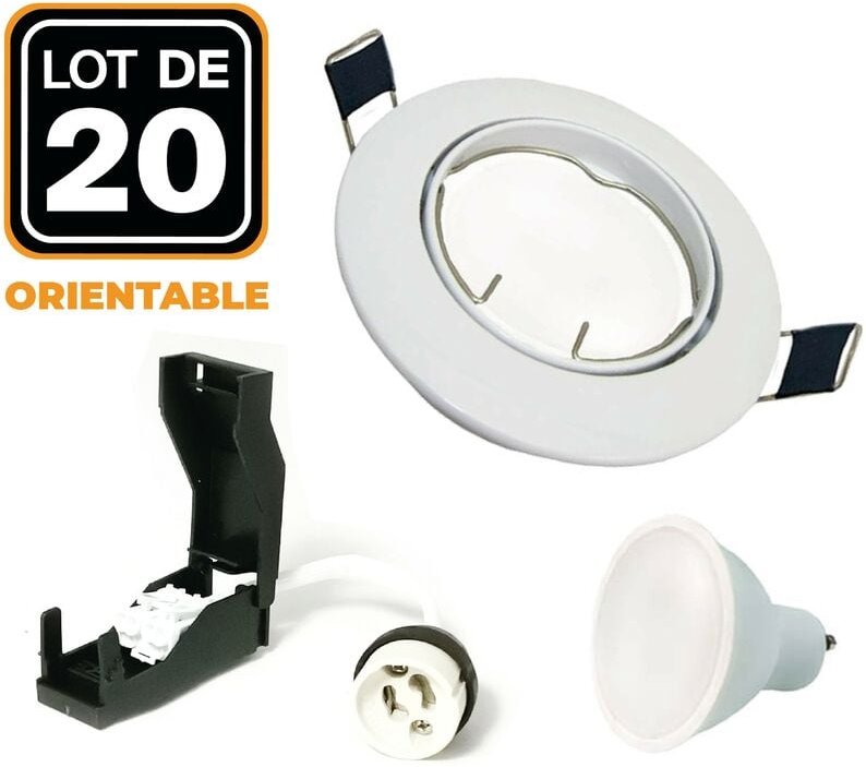 Thumbnail - Europalamp - 20 Spots encastrable orientable blanc avec GU10 led de 7W eqv. 56W Blanc Froid 6000K