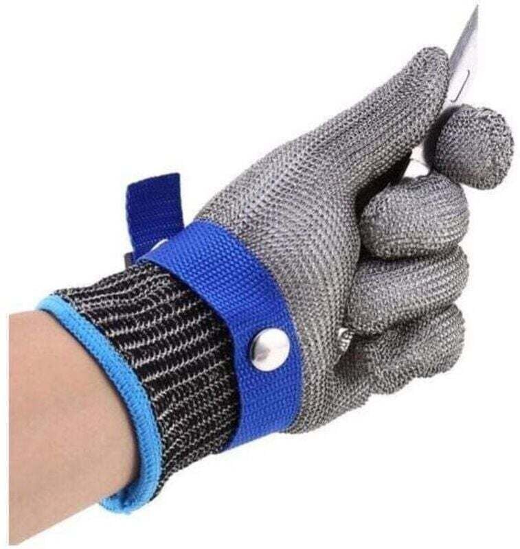 Metzgerhandschuh aus kettenhemdbeständigem Edelstahl, Blau, Hochleistungsschutz der Stufe 5, xl Dolaso