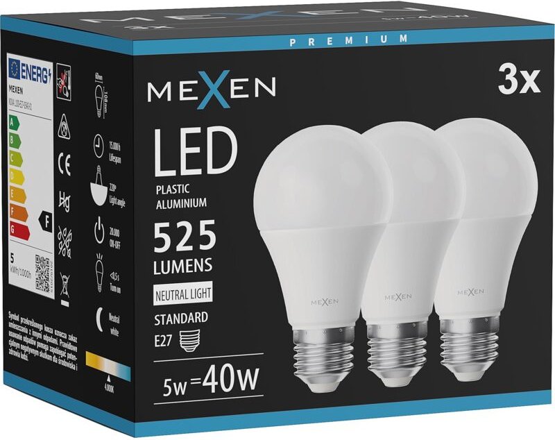 Mexen Nova 3x LED-Birne E27, A60, 5W, Neutral - 4000K, 525 lm - L100-E27-0540-01x03