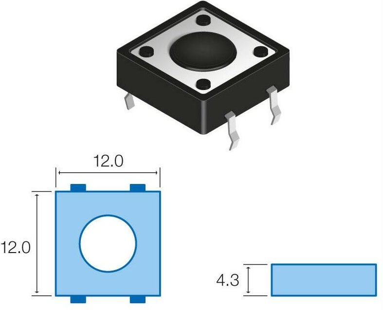Touch Button 12x12mm 4,3mm hoch DEC0860