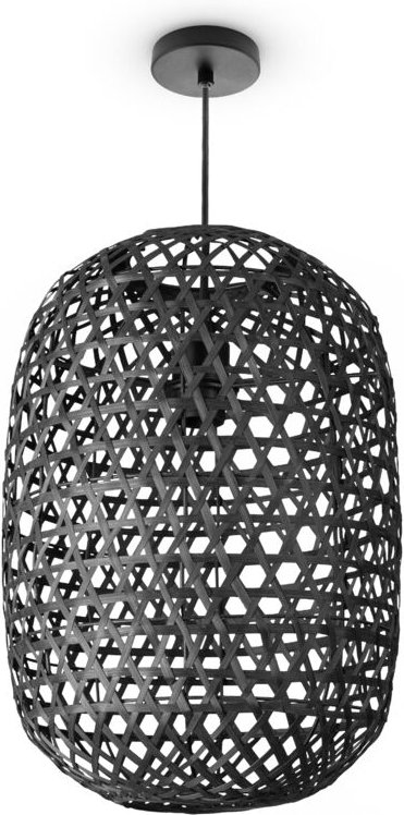 Thumbnail - Hängeleuchte Bambus Esszimmer Korblampe Hängend Pendellampe Papier Gras Boho E27 Schwarz (Ø30cm), Pendelleuchte - Typ 1 ...