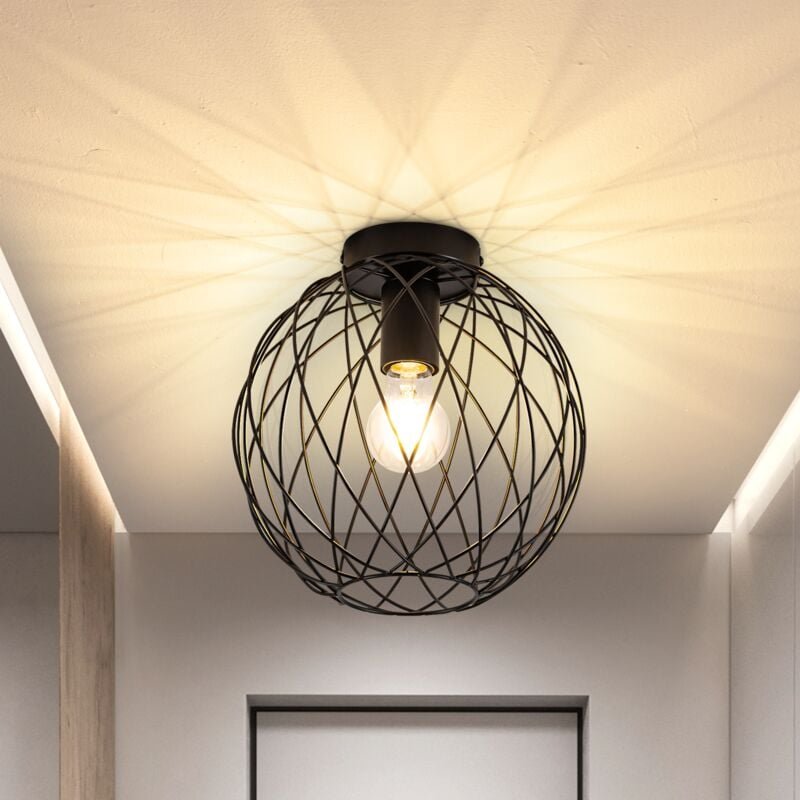 Deckenlampe Industrial Deckenleuchte Schwarz - Flurlampe Vintage Runde E27 1 Flammig Lampenschirm Retro Metall Wohnzimme...