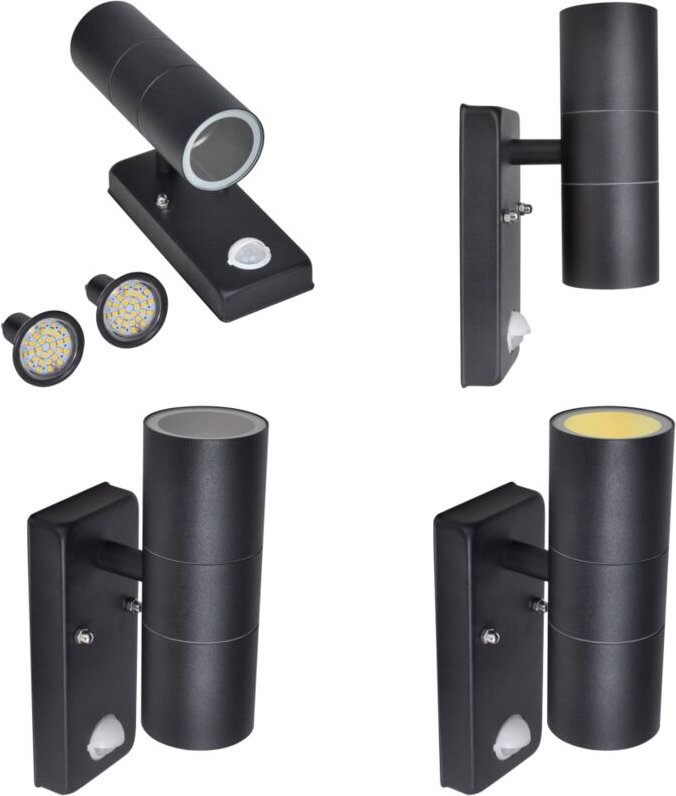 LED-Wandleuchte Edelstahl Zylinderform Schwarz mit Sensor - LED-Wandleuchte - Edelstahl - Outdoor Beleuchtung - Bewegung...