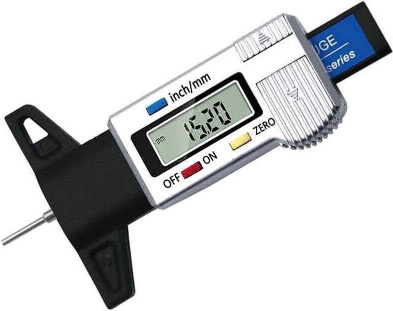 Profiltiefenmesser (Silber), digitaler Profiltiefenmesser, Profiltiefenmesser mit LCD-Anzeige, 0–25 mm