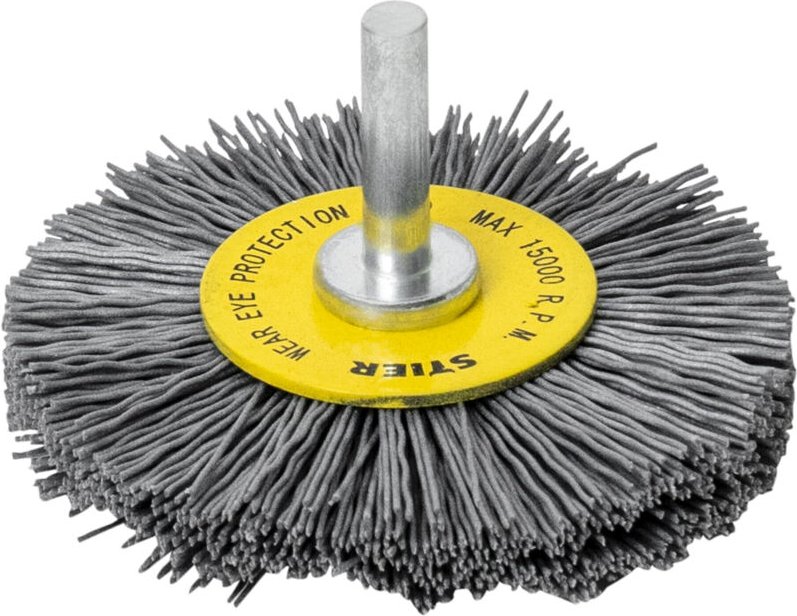 Rundbürste Scheibenbürste, 75 mm, für Bohrmaschine Geradschleifer, 6 mm Schaft, Drahtstärke 0,6 mm, gewellt, Siliziumkar...