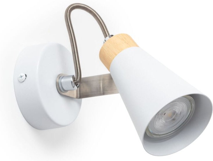 Wandleuchte Ausrichtbar aus Metall und Holz 1 Strahler Mara Weiß