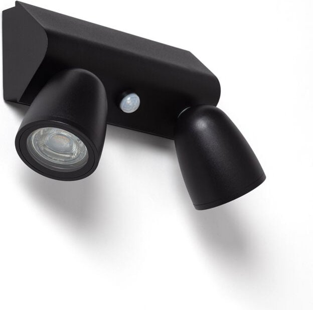 Wandleuchte Außen Aluminium mit Bewegungssensor Abel Large zwei Strahler Schwarz