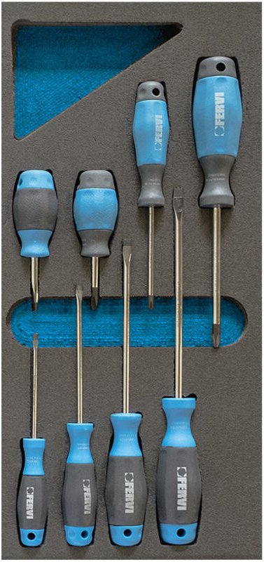 Satz mit 8 gemischten Schraubendrehern aus weicher Thermoform Fervi tm01/020