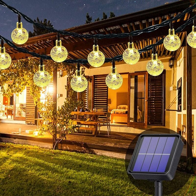 Solar-Lichterkette (warmweißes Licht), 7 m, 50 LEDs, wasserdichte Solarlichter, 8 Modi, Solar-Gartenleuchten für Hof, Ve...