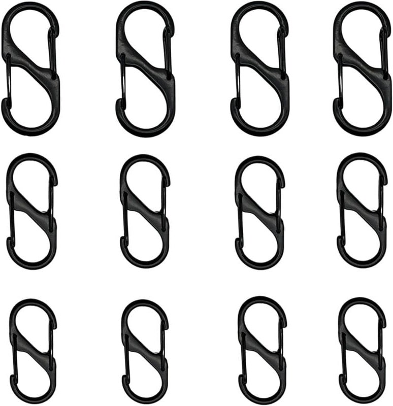 Reißverschlussclips, 12 Mini-S-förmige Karabiner, Diebstahlsicherungsclips, für Rucksäcke, Gepäck, schwarz.