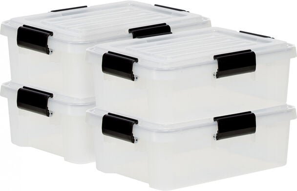 Iris Ohyama - Luftdichte Kunststoff-Aufbewahrungsboxen mit Deckel, 10L, 4er-Set, Transparent, Hermetischer wasserdichter...