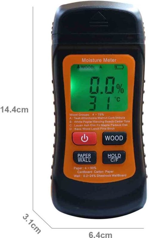 Professionelles digitales Feuchtigkeitsmessgerät, Feuchtigkeits- und Temperaturtester mit Sensor für Holz, Baumaterialie...